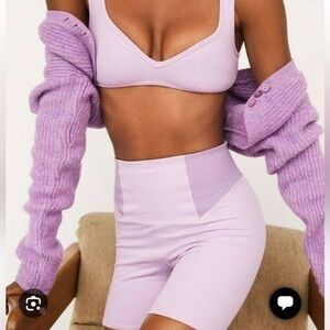 For Love & Lemons High Waste Ribbed Color Block Bike Shorts Lilac XXS, Like New